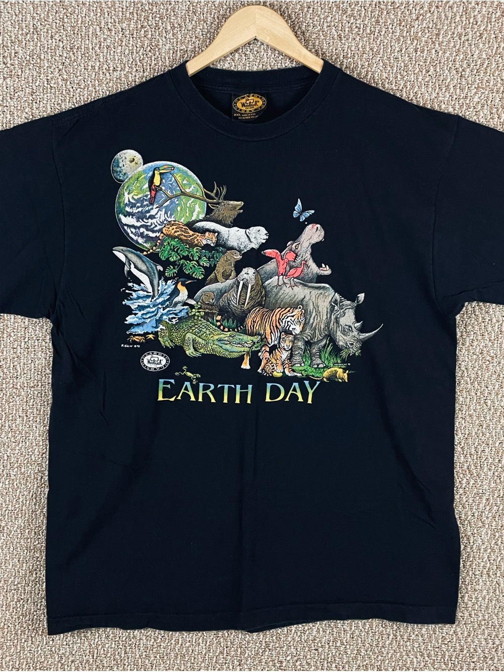 Vtg Woolrich T-Shirt Mens 2XL Graphic Black USA Nature Earth Day 90s Eckler T650